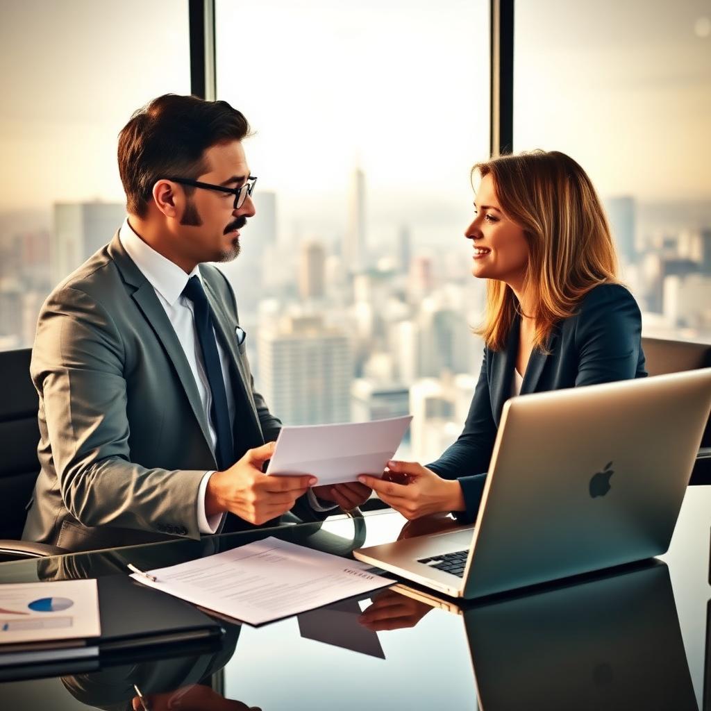 Executive discussing financial strategy in San Francisco office